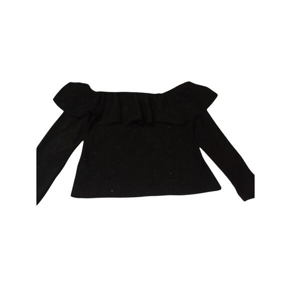 Women's Shimmering Glitter Off The Shoulder Ruffle Black & Sliver Top Sz Lrg - Picture 12 of 12
